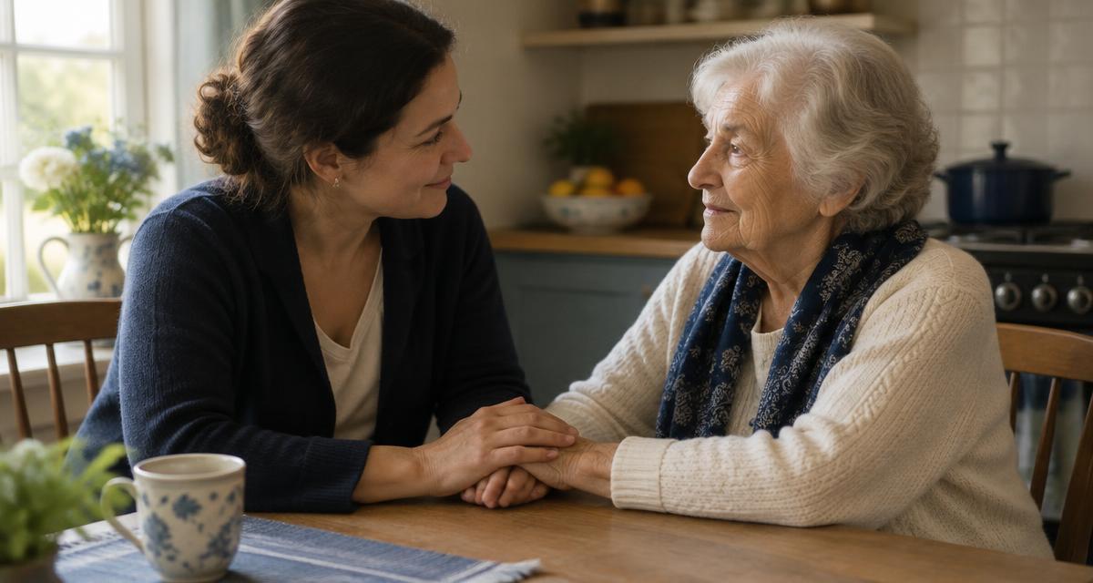 An adult caregiver sharing a quiet, supportive moment with an older family member